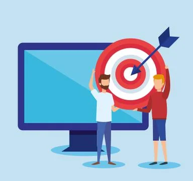 Mini people with computer and target vector illustration design vector 스톡 일러스트