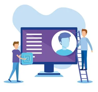 Mini people with computer Stock Illustration