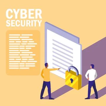 Mini people with document and cyber security Stock Illustration