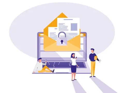 Mini people with laptop computer and envelope イラスト素材