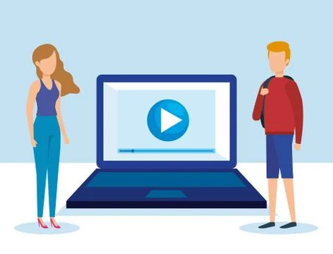 Mini people with laptop computer vector illustration design vector illustrator 스톡 일러스트