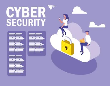 Mini people sitting in cloud computing and cyber security 스톡 일러스트