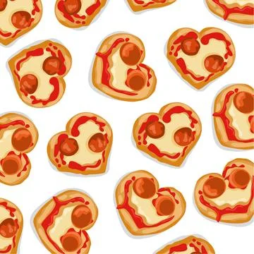 Mini pepperoni pizza in love pattern on white background. Fastfood pattern  스톡 일러스트
