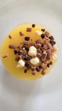 Mini Petit Four Cake with Passionfruit and Chocolate, Top View Stock Photos