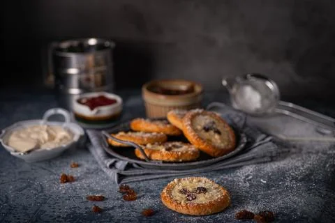 Mini pies with jam Stock Photos