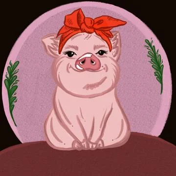 Mini pig with a red bow. Illustrazione stock