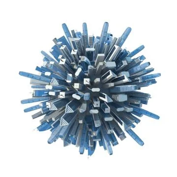 Mini planet concept isolated. many many many skyscrapers growing Stock Illustration