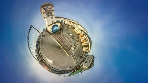 Mini Planet Little Tiny Planet Railway Station Kiev 360 Degree Passengers Are 動画素材 75056349
