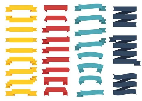 Mini popular set of different color ribbons on white background. Four pillars Stock Illustration