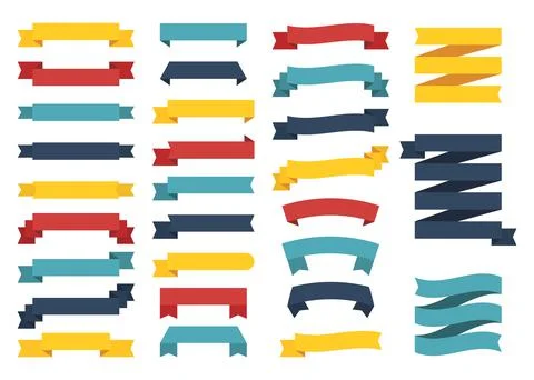 Mini popular set of different color ribbons on white background. Four pillars Stock Illustration
