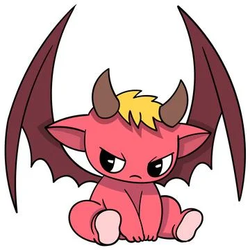 Mini red devil is sitting holding back anger Stock Illustration