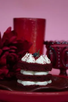 Mini Red Velvet Layer Cake with Cream Cheese Frosting Stock Photos