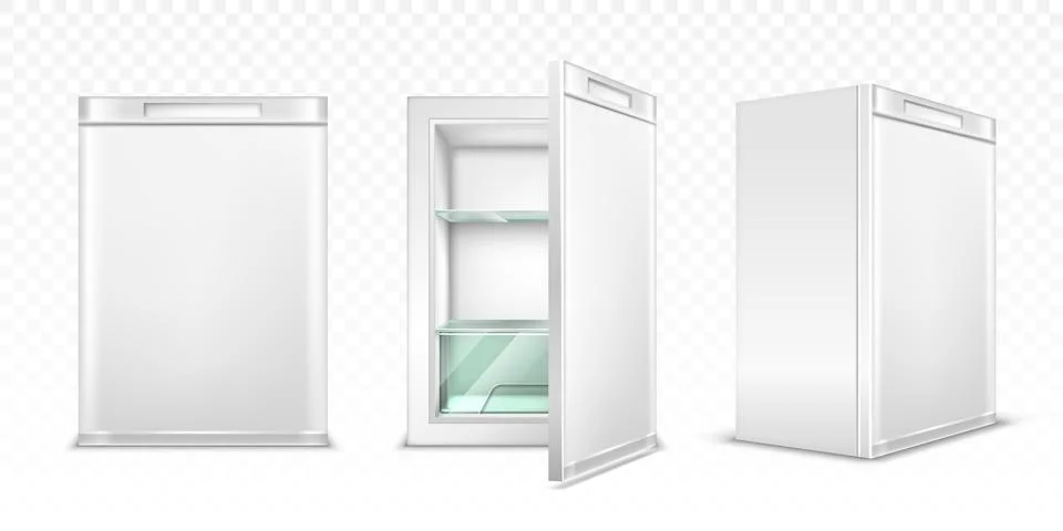 Mini refrigerator, empty white kitchen fridge Illustrazione stock