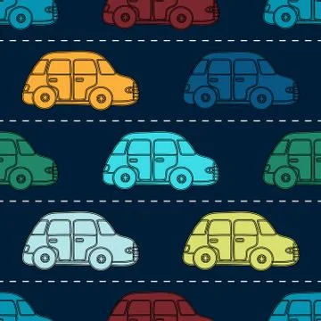 Mini retro car seamless vector pattern Stock Illustration