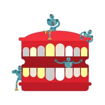 Mini robot doctors and teeth. Nanorobots and internal organs. Technologies .. Stock-Illustration