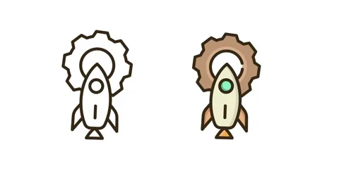 Mini Rocket Movement with Gear Icon Animation on Green and White Background Stock Footage 335436903