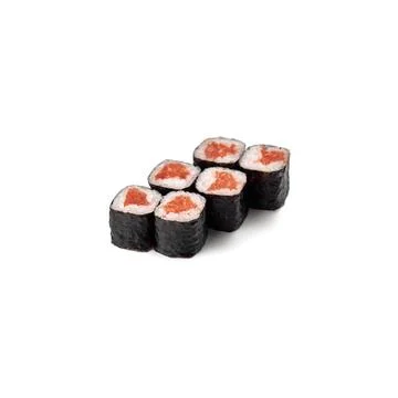 Mini roll with salmon on a white background isolated Stock Photos