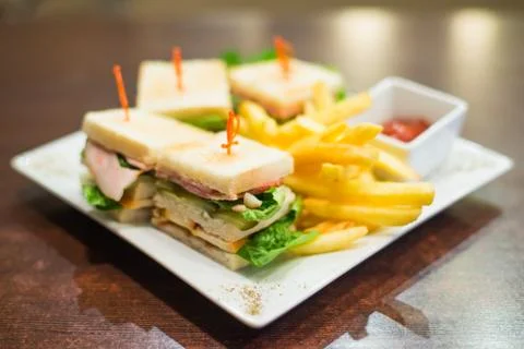Mini sandwiches on a white plate Stock Photos