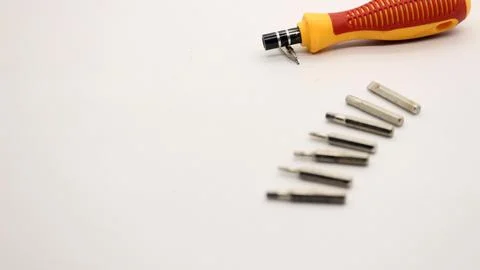 Mini screwdrivers and screwdriver bits Stock Photos