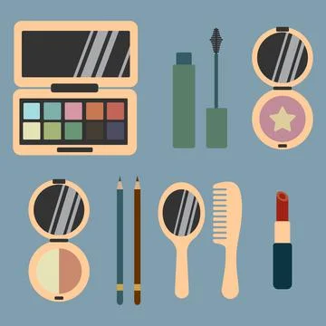 Mini set of flat illustrations of face cosmetics. Stock Illustration