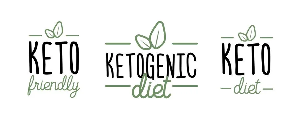 Mini set hand drawn emblem or logo ketogenic diet in linear style. Vector fla 库存插图
