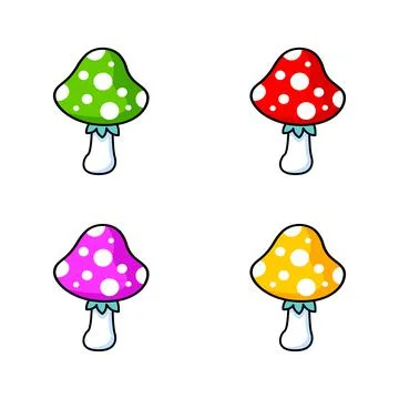 Mini set of illustrations of fly agarics. 스톡 일러스트