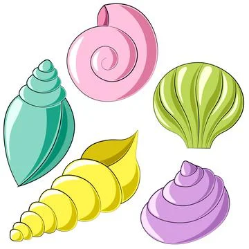 Mini set Seashells. Draw illustration in color Stock Illustration