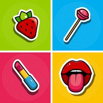 Mini set of stickers in pop art style. イラスト素材