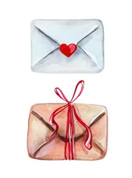 Mini set of two letters in watercolor. Illustration of love letter and retro Stock Illustration