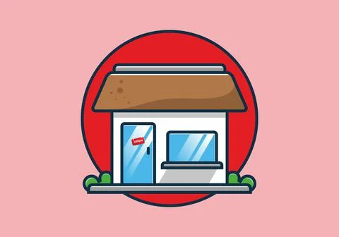Mini shop building flat illustration Ilustración de archivo
