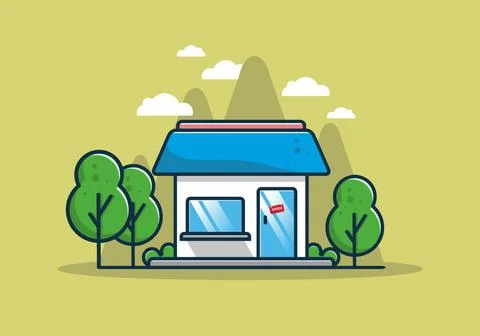 Mini shop building flat illustration Ilustración de archivo