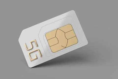 Mini SIM card with precut micro and nano sizes and 5G letters. Stock Photos