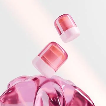 Mini-size cream blush Stick mockup, pink twist-up cosmetic stick packaging Stock Illustration