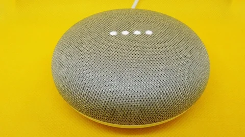 Mini Smart Home Voice Assistant Controlled Gadget Responding To Command Stock Footage 102716070