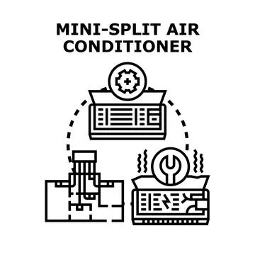 Mini split air conditioner system installation and service concept Stock Illustration