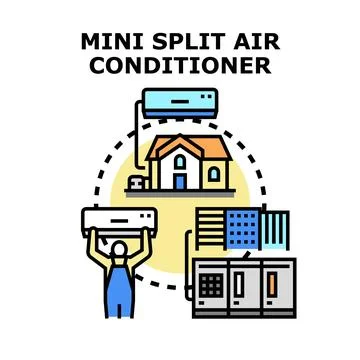 Mini split air conditioner system installation and service Stock Illustration