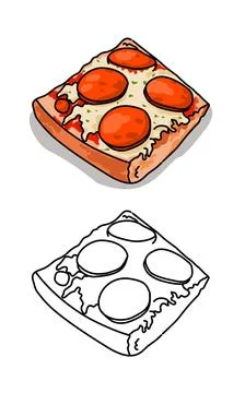 Mini square pizza issolated on white. Food coloring page Stock Illustration