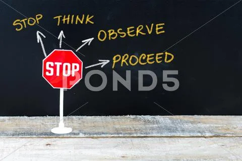 Mini STOP sign as Stop, Think, Observe and Proceed Stock Photos