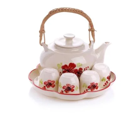 Mini tea set isolated on white background Stock Photos