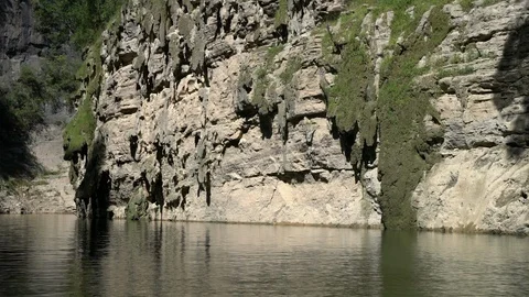 Mini Three gorge scenic view from a moving boat cruise on river in China Stock Footage 120154040