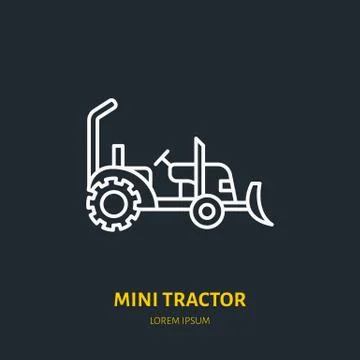 Mini tractor vector flat line icon. Transportation logo. Illustration of Stock Illustration