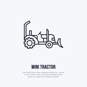 Mini tractor vector flat line icon. Transportation logo. Illustration of Stock Illustration