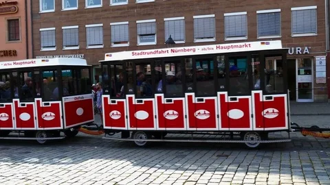 Mini Train Tour Going Through City Centre of Nuremberg, Germany Stock Footage 82760848