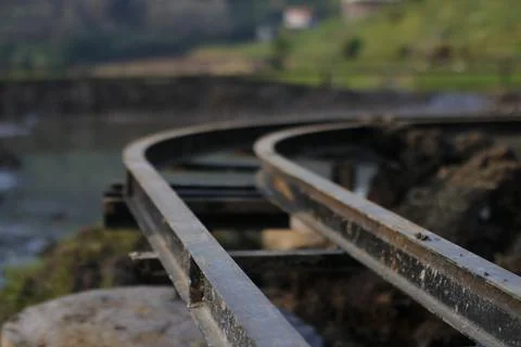 Mini train tracks around the corner Stock Photos
