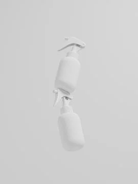 Mini trigger spray bottle mockup, white cylindrical PET plastic sprayer Stock Illustration