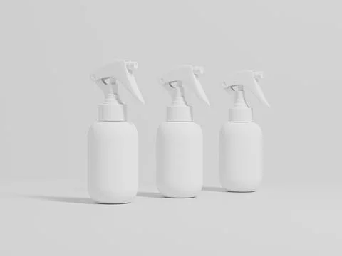 Mini trigger spray bottle mockup, white cylindrical PET plastic sprayer Stock Illustration