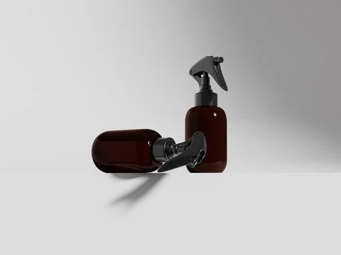 Mini trigger spray bottle mockup, small cylindrical PET plastic sprayer Stock-Illustration