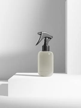 Mini trigger spray bottle mockup, small cylindrical PET plastic sprayer Illustrazione stock