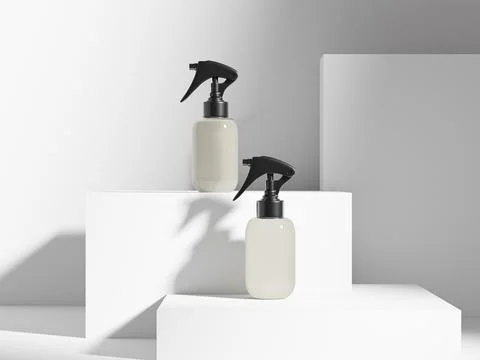 Mini trigger spray bottle mockup, small cylindrical PET plastic sprayer Stock Illustration