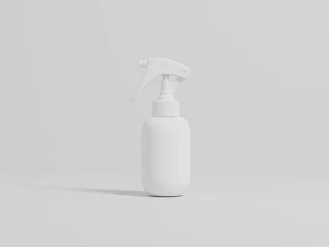 Mini trigger spray bottle mockup, white cylindrical PET plastic sprayer Illustrazione stock